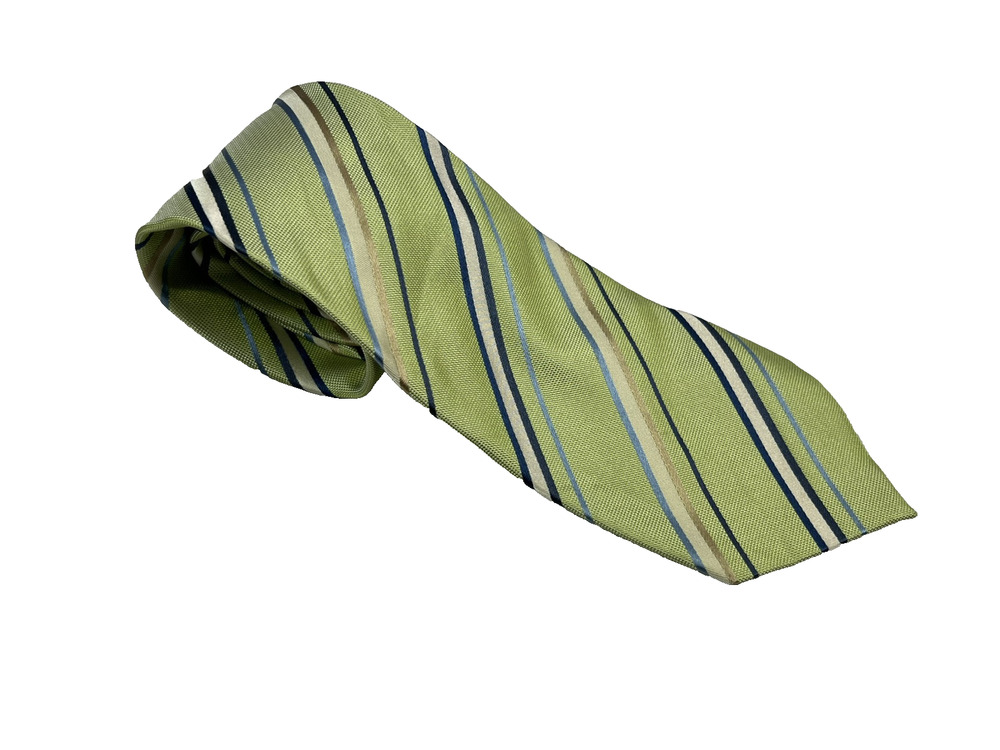 Banana Repbublic Green Striped 100% Silk Necktie 58" L